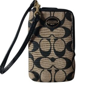 Coach Black and Tan Signature Wristlet